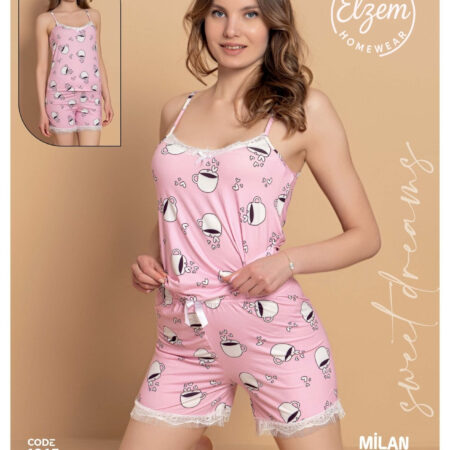 Milan Kumaş – Fincan Desenli Şortlu Takım