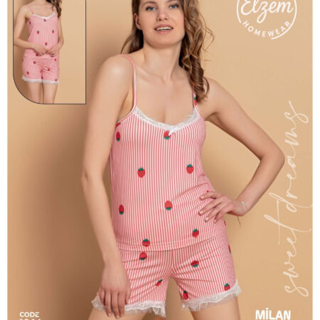 Milan Kumaş – Çilek Desenli Şortlu Takım