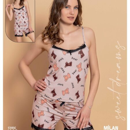 Milan Kumaş - Ayıcık Desenli Şortlu Takım