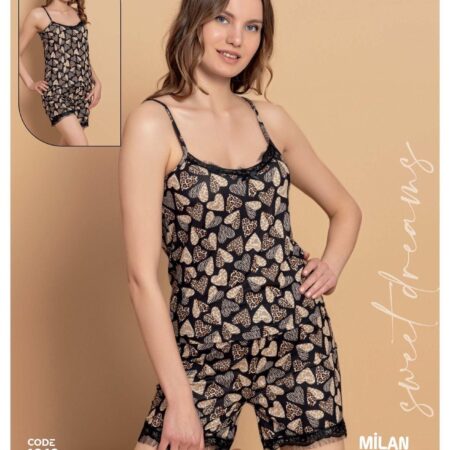 Milan Kumaş - Kalp Desenli Şortlu Takım