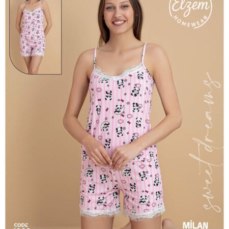 Milan Kumaş – Panda Desenli Şortlu Takım